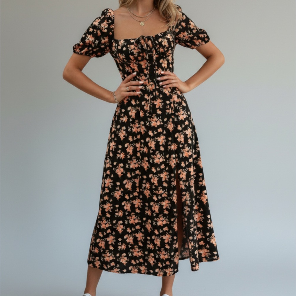 maxi floral orange dress cute photo shoot dress